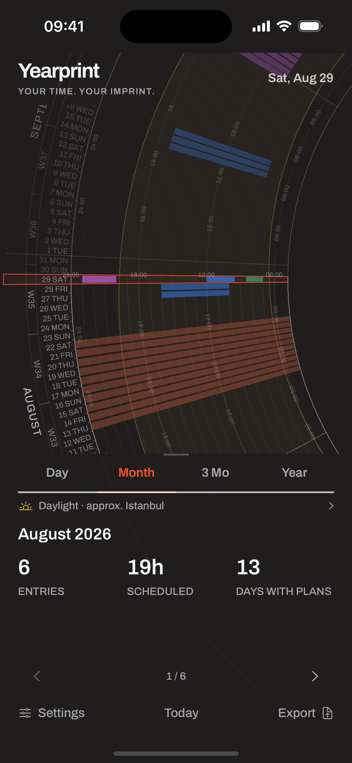 Yearprint 0.8 in dark mode