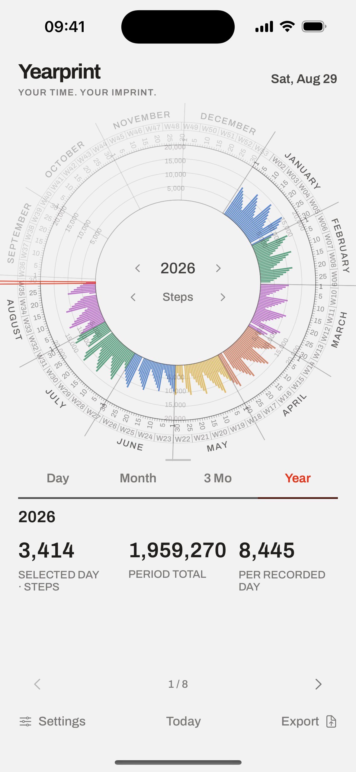 Yearprint 0.8 app view: Steps